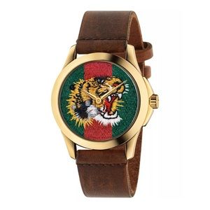 GUCCI Unisex Swiss Le Marché Des Merveilles Brown Toscano Leather Strap Watch